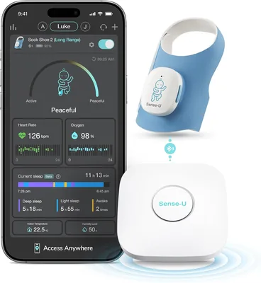 Sense-U Smart Sock Shoe 2 (Long Range) Baby Monitor - Track Heart Rate & Sleep Patterns