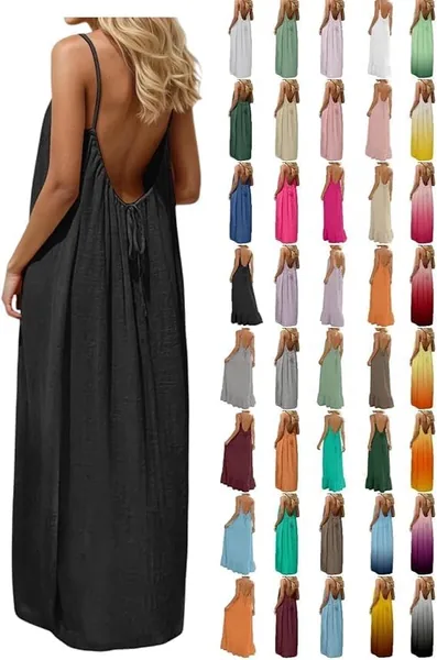 Robe d'été longue bohème chic sans dos pour femme, débardeur fluide à spaghetti