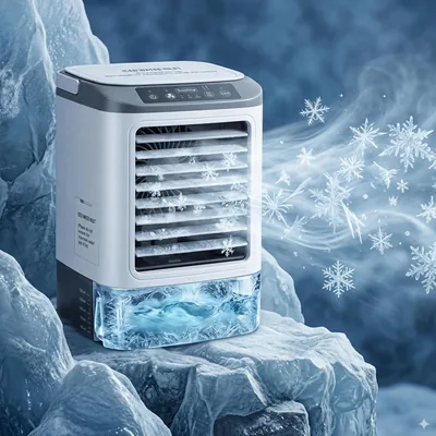 Climatiseur portable 2026 - 4 vitesses sans évacution avec moule à glaçons/fonction brume - 7 couleurs