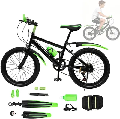 BTGSHYNM 20 Inch Kids Bicycle, 7-Speed Mountain Bike med högvarande sittplats, drivmasseflaske, hållare och lagringstas, Upp