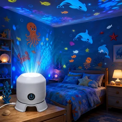 Proyector LED HOVCEH Dinámico Giratorio para Niños, Proyector Oceánico Recargable USB, Mejor Precio — ¡Oferta!