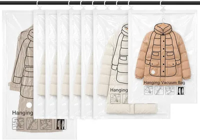 8 paket av hangande vakter för kläder med jaktsmörar - 3 storlekar: 6x110x70, 1 x 130 x 70, 1 x 90 x 70 cm - Transparent, Rum