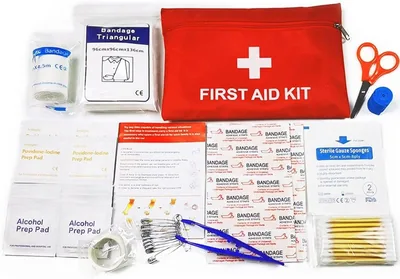 First Aid Kit, 74 Pieces, Red Oxford Bag, Portable, for Home & Travel