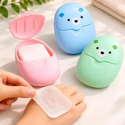 Sabonete em Folhas Portátil com 50 Unidades, Case Ursinho Compacto, Ideal para Viagens e Higiene Diária - Melhor Preço
