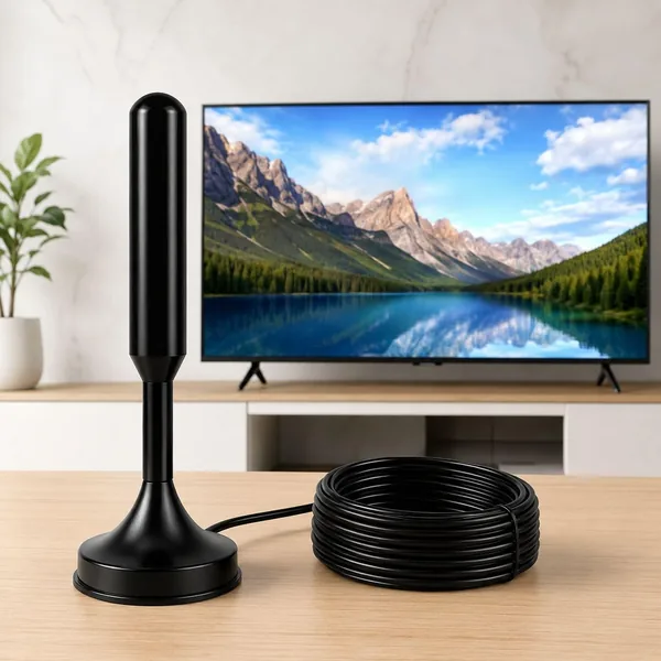 Antena TV Digital Amplificada Interna e Externa HDTV UHF VHF com Base Magnética e Super Ímã - Melhor Preço