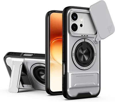 غطاء هاتف حماية من الصدمات UNBLACK للكاميرا TPU + PC مع دعامة قابلة للطي متوافق مع Honor 600 / Honor 600 Pro (فضي) - أفضل سعر