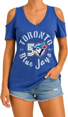 Toronto Blue Jays Women's Cold Shoulder T-Shirt - Best Deal
