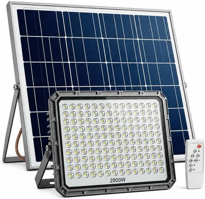 Spotlight Solare Esterno LED da 2000W con Pannello Solare e Telecomando, IP66