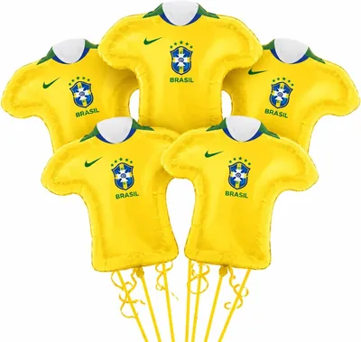 Kit com 5 Balões Camisa Brasil 24' Metalizado para Decoração - Copa do Mundo de Futebol