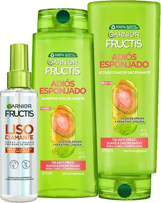 Rutina Adiós Esponjado Antifrizz Garnier Fructis: Shampoo + Acondicionador + Spray Alisador (24% Off)