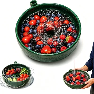 SLEEPHEAD Self Spinning Berry Washing Bowl - 360° Swirl Fruit Colander