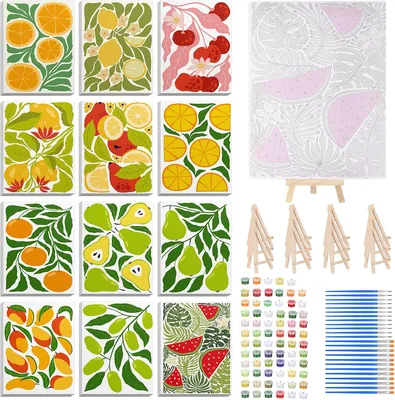 RoundFunny Paint by Numbers Kit, 12 Sets Summer Fruits Art, 8x10 Inch with Frame