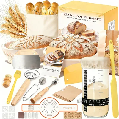 Sourdough Starter Kit, Sourdough Bread Baking Supplies, Round & Oval Banneton Bread Proofing Basket,
