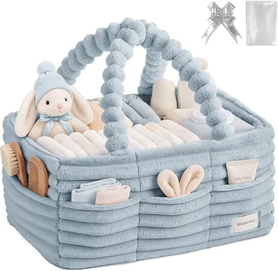 Blissful Diary Flannel Diaper Caddy Organizer, Light Blue