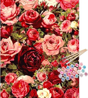 Paint by Numbers Kit for Adults - Floral Rose Design on Rolled Linen Canvas