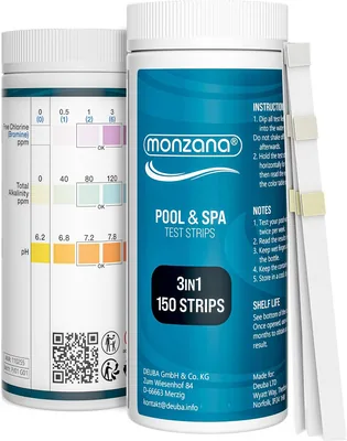 MONZANA® Poolteststreifen 3-in-1: Wasserqualitätstester mit 150 Testzubehör für Schwimmbecken, Whirlpool und Spa - Best Deal