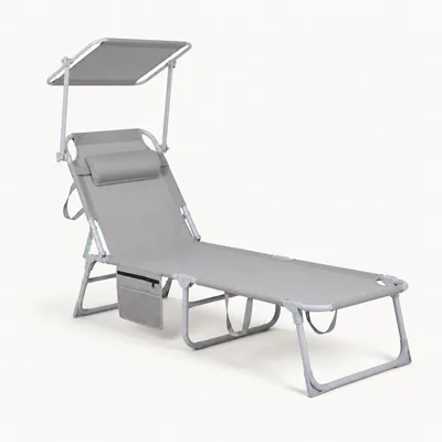 LORVIK Reposacabezas de Sol Plegable con Parasol Ajustable y Almohada de Cuello - Repartidor Exterior con 4 Posiciones de Reclinación, Bre