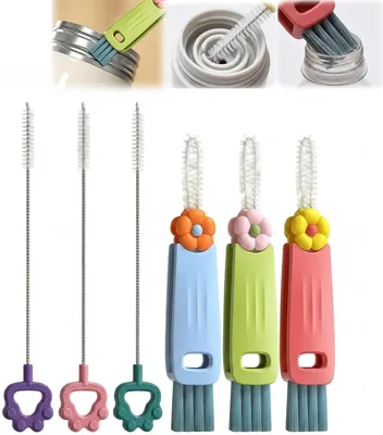 Weigongr 6Pzs Cepillo para Botellas, 3Pzs Cepillo Limpieza Tapa Taza 3 en 1 y 3 Cepillos de Paja, Cepillo Portátil Limpieza M - Mejor Precio