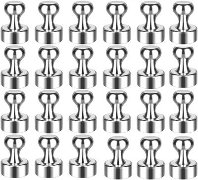 24 Pcs Push Pin Magnets - Scratch-Free, Silver Nickel-Plated