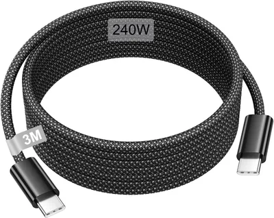 240W USB-C Laddare 3m, USB-C till USB-C Kabel, Snabbt Ladare, Type C Laddare, Apple Laddare för iPhone med 5% avskiljning