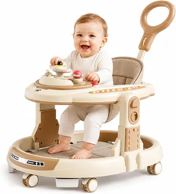 Andadera para Bebé 4 en 1 con Altura Ajustable, Plegable y Barra de Empuje, Apto para Niños de 6 a 36 Meses