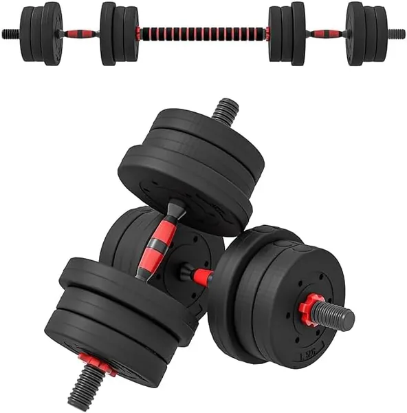 Dumbbellas Regulables de 20 kg - Juego con Barra Conectable, Placas Intercambiables y Recubrimiento de Goma Anti-deslizante para Hogar