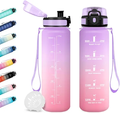 JAPORIA 500ml Bottiglia d'Acqua con Filtro, Senza BPA, con Indicatore di Tempo Motivazionale per Scuola e Ufficio - Best Deal