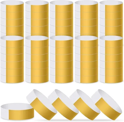 WOKATFI 200 Pcs Paper Event Wristbands, Adhesive (Gold) - Waterproof Party Bands