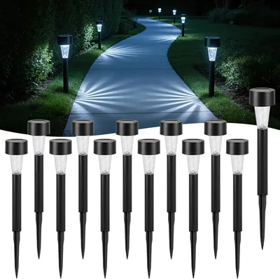 Luci Solari Esterne Aigostar 12Pcs, Luce Bianca Fredda 6500K, Resistenti all'Acqua IP44, Lampade Solari per Giardino, Patio, Cortile Posteriore - Miglior Affare