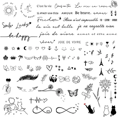 6 Feuilles de Tatouage Temporaire avec Texte Français Faux Tatouage Éphémère Noir pour Fête des Femmes Filles