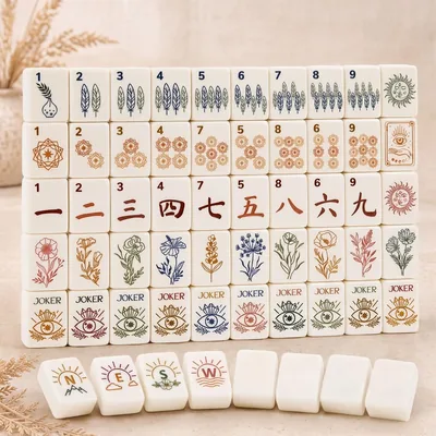 Thenshop 160 Pcs Mahjong Tiles Set, Boho Floral Engraved, Best Deal