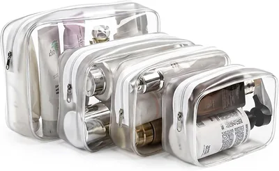 4 Pack Clear Travel Toiletry Bags Zipper Waterproof Pouch Best Deal