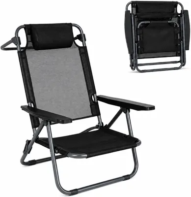 Silla reclinable plegable LORVIK para playa y acampada, con cabeza y tela transpirable de metal resistente