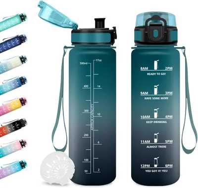 JAPORIA 500ml Bottiglia d'Acqua con Filtro, Indicatore di Tempo, Bottiglia Sportiva per Studenti e Ufficio - Best Deal