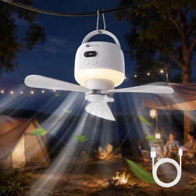 Deckenventilator mit Beleuchtung Camping, Mobilventilator Lampe mit Fernbedienung, Ladeventilator für Außenbereiche, USB Deckenventilator