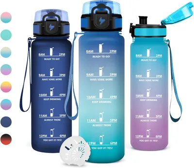 JAPORIA Gourde 500ml avec Filtre et Marqueur de Temps - Bouteille d'Eau Motivation, sans BPA, Anti-Fuite