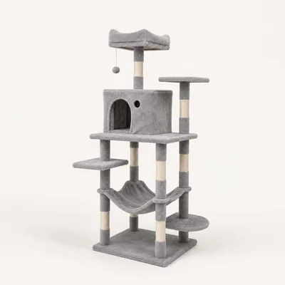 Árbol para Rasguñar de Gato - Torre de 4 Niveles con Corralito, Hamaca, Escalera, Puestos de Sisal, Juguetes Colgantes, Base 50 × 35 cm, para Adultos (46% Descuento)