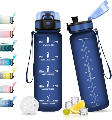 Bouteille d'eau JAPORIA avec filtre 1L, marqueur horaire, bouteille de motivation, réutilisable, sans fuite, BPA-libre