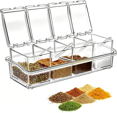 Spice Jars Set 4 Pcs - Clear Containers 500ml, Premium Seasoning Box with Removable Lids & Spoons - 13% Off