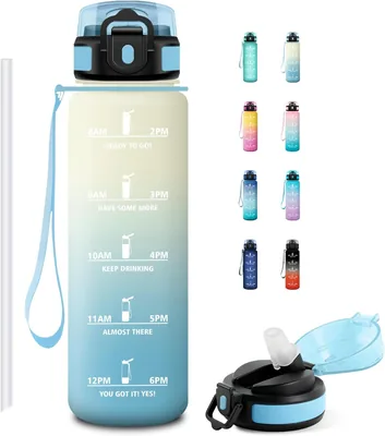 Borraccia JAPORIA 1 litro con cannuccia motivazionale, senza BPA, con marcatori temporali - Best Deal