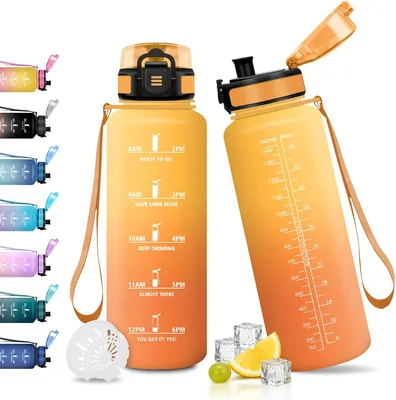 Japoria 1.5L Bottiglia d'Acqua con Scala Temporale, Senza BPA, Motivazionale, Riutilizzabile, a Prova di Perdite, per Campeggio, O