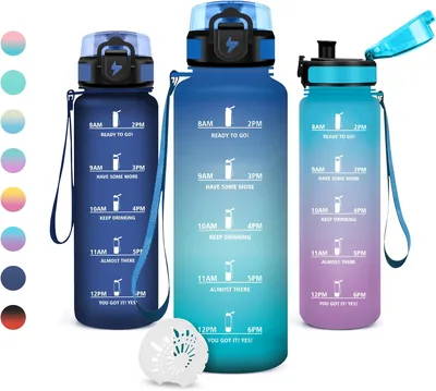 Bouteille d'eau sportive JAPORIA 1.5L avec filtre, marqueur de temps, anti-fuite, réutilisable, pour la motivation au gym