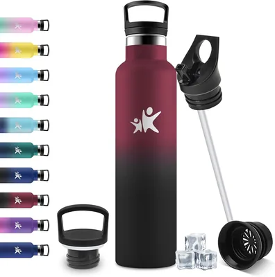 Bouteille d'eau Japoria Isolée, 1L en Acier Inoxydable avec Paille, Sans Fuite et Réutilisable, Sans BPA, pour Sports