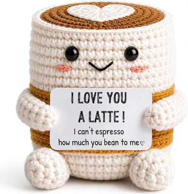 MAMAGIFTREE Funny Coffee Gift - 'I Love You A Latte' Crochet Keepsake