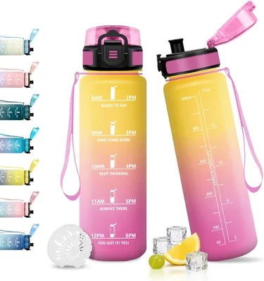 JAPORIA Wasserflasche 500 ml mit Filter und Zeitmarkierung, BPA-frei
