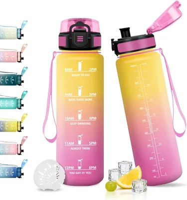 Bouteille d'eau JAPORIA avec filtre 1L, marqueur horaire, motivationnelle, réutilisable, étanche, sans BPA, bouteille d'eau sportive