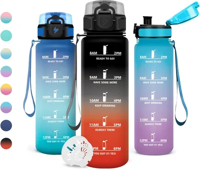 Bouteille d'eau JAPORIA 500 ml avec Filtre, Marqueur de Temps, Bouteille Motivante, Sans BPA, Réutilisable, Imperméable, pour Sport et Loisirs