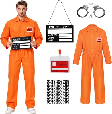 Orange Prison Jumpsuit Costume with Props