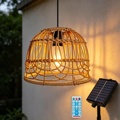 Lampade solari CHENBOOW per esterni, Lampada in ratano vintage, Chandelier in ratano, Lampada sospesa in ratano, Outdoor Solar Chand