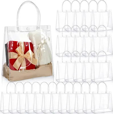 WOKATFI 32 Pcs Clear PVC Gift Bags - Reusable Shopping Bags